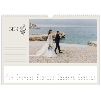 Calendario A3 orizzontale  — Iniziali in fiore [Gennaio]