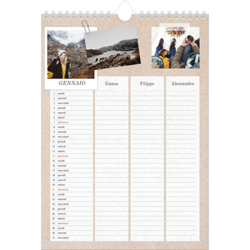 Calendario personalizzato A3 — Calendario naturale artigianale - Famiglia di 3