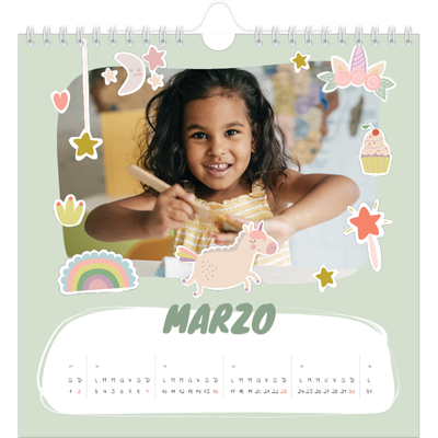 Calendari quadrati — Unicorno arcobaleno [Marzo]