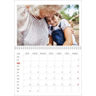 Calendario A4 Doppio — Evidenziazioni rosse [Marzo]