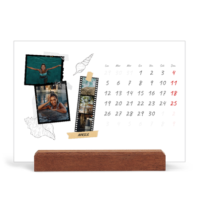 Calendario con supporto in legno orizzontale  — Album ricordi con stile [Aprile]