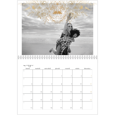 Calendario A4 Doppio — Disegni a linee floreali d'oro [Maggio]