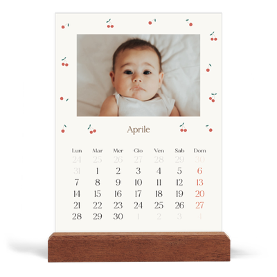 Calendario con supporto in legno verticale  — Ciliegie [Aprile]