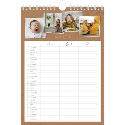 Calendario famiglia A4 verticale — Calendario terra a terra - Famiglia di 3 [Marzo]