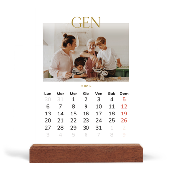 Calendario con supporto in legno verticale — Testo in grande d'oro