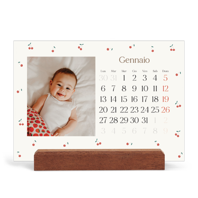 Calendario con supporto in legno orizzontale  — Ciliegie [Gennaio]