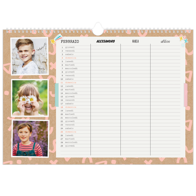 Calendario fotografico A3 — Calendario rustico - Famiglia di 3 [Febbraio]