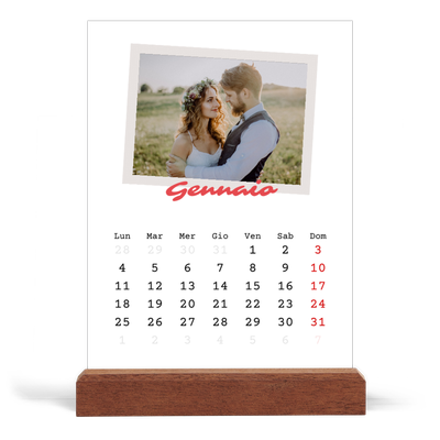 Calendario con supporto in legno verticale  — Firmato in cremisi [Gennaio]