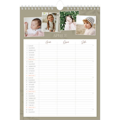 Calendario famiglia A4 verticale — Calendario terra a terra - Famiglia di 3 [Aprile]