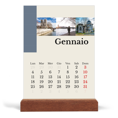 Calendario con supporto in legno verticale  — Vedute del mondo [Gennaio]