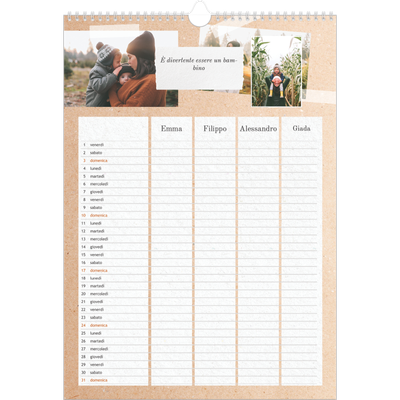 Calendario famiglia A3 verticale — Calendario naturale artigianale - Famiglia di 4 [Marzo]