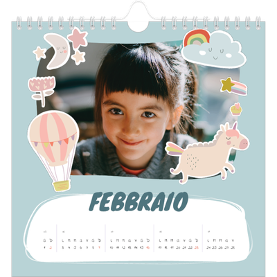 Calendari quadrati — Unicorno arcobaleno [Febbraio]