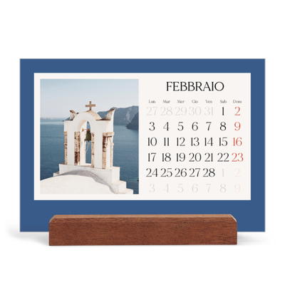 Calendario con supporto in legno orizzontale  — Colori classici [Febbraio]