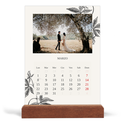 Calendario con supporto in legno verticale  — Inchiostro e edera [Marzo]