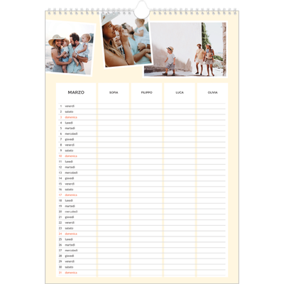 Calendario famiglia A3 verticale — Calendario moderno - Famiglia di 4 [Marzo]