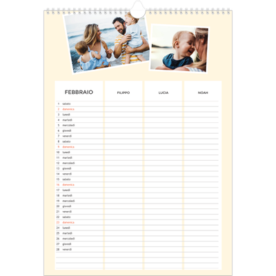 Calendario famiglia A3 verticale — Calendario moderno - Famiglia di 3 [Febbraio]