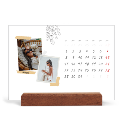 Calendario con supporto in legno orizzontale  — Album ricordi con stile [Marzo]