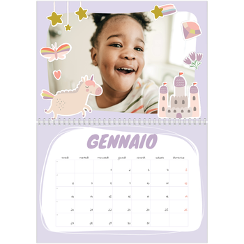 Calendario A4 Doppio — Unicorno arcobaleno