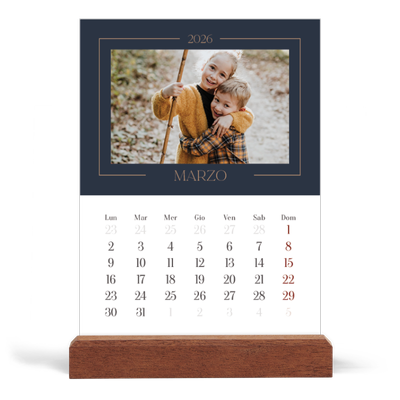 Calendario con supporto in legno verticale  — Blu prussiano [Marzo]