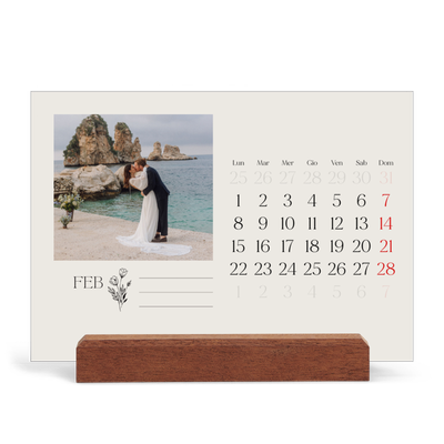 Calendario con supporto in legno orizzontale  — Iniziali in fiore [Febbraio]