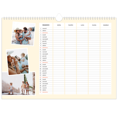 Calendario fotografico A3 — Calendario Moderno - Famiglia di 5 [Marzo]
