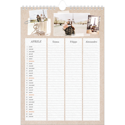 Calendario famiglia A3 verticale — Calendario naturale artigianale - Famiglia di 3 [Aprile]