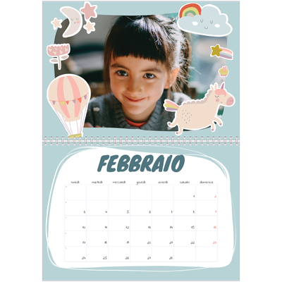 Calendario A4 Doppio — Unicorno arcobaleno [Febbraio]
