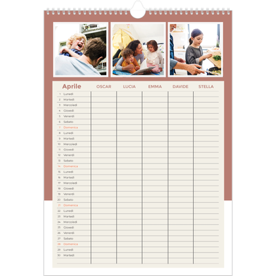 Calendario famiglia A3 verticale — Calendario cornici color terra - Famiglia di 5 [Aprile]