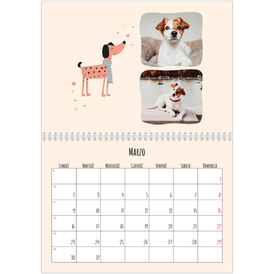 Calendario A4 Doppio — Zampette di cane e scarabocchi [Marzo]