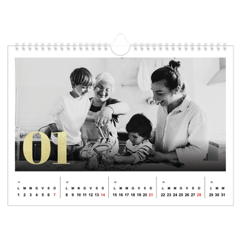 Calendario Fotografico A4 Orizzontale — Grandi numeri luccicanti