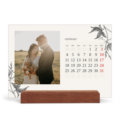 Calendario con supporto in legno orizzontale  — Inchiostro e edera [Gennaio]