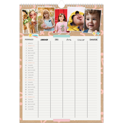 Calendario famiglia A3 verticale — Calendario rustico - Famiglia di 5 [Febbraio]