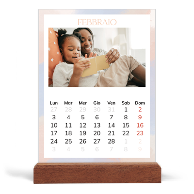 Calendario con supporto in legno verticale  — Effetto pennello [Febbraio]
