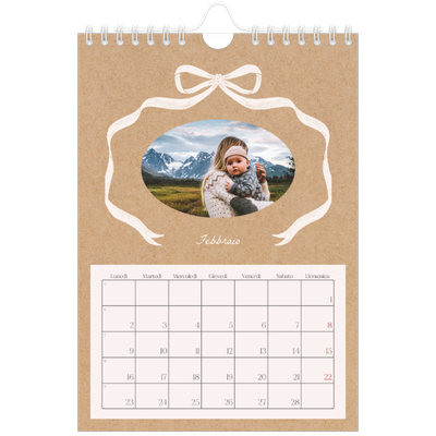 Calendario fotografico A5 — Kraft e fiocco [Febbraio]