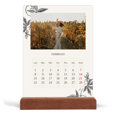 Calendario con supporto in legno verticale  — Inchiostro e edera [Febbraio]
