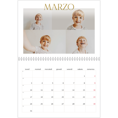 Calendario A4 Doppio — Testo in grande d'oro [Marzo]