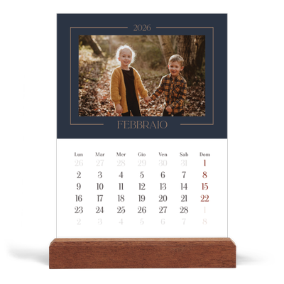 Calendario con supporto in legno verticale  — Blu prussiano [Febbraio]
