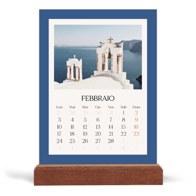 Calendario con supporto in legno verticale  — Colori classici [Febbraio]