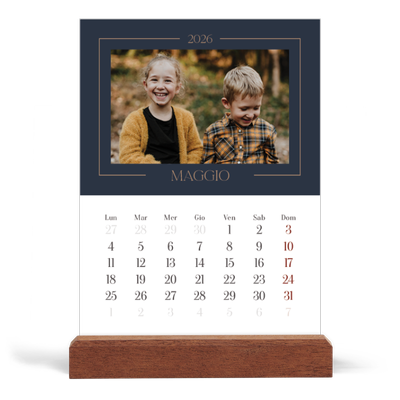 Calendario con supporto in legno verticale  — Blu prussiano [copertina]