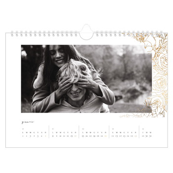 Calendario Fotografico A4 Orizzontale — Disegni a linee floreali d'oro