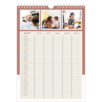 Calendario famiglia A4 verticale — Calendario cornici color terra - Famiglia di 5 [Aprile]