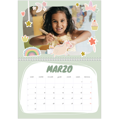 Calendario A4 Doppio — Unicorno arcobaleno [Marzo]