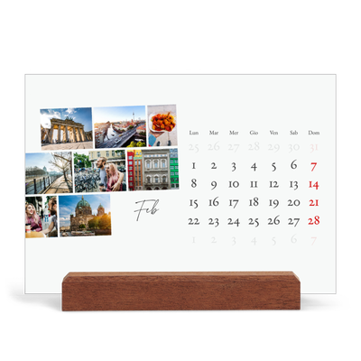 Calendario con supporto in legno orizzontale  — Soggiorno in città [Febbraio]