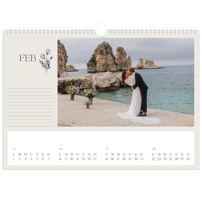 Calendario A3 orizzontale  — Iniziali in fiore [Febbraio]