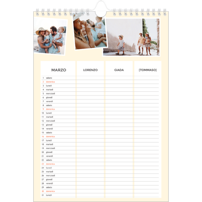 Calendario famiglia A4 verticale — Calendario moderno - Famiglia di 3 [Marzo]