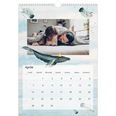 Calendario A3 verticale — Animali ad acquerello [Aprile]