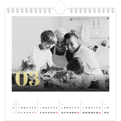 Calendari quadrati — Grandi numeri luccicanti [Marzo]