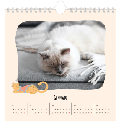 Calendari quadrati — Zampette di gatto e scarabocchi [Gennaio]