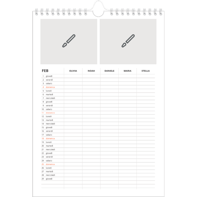 Calendario famiglia A4 verticale — Disegna il tuo prodotto - Famiglia di 5 [Febbraio]