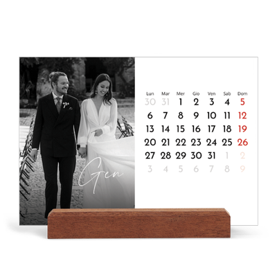 Calendario con supporto in legno orizzontale  — Scrittura elegante [Gennaio]